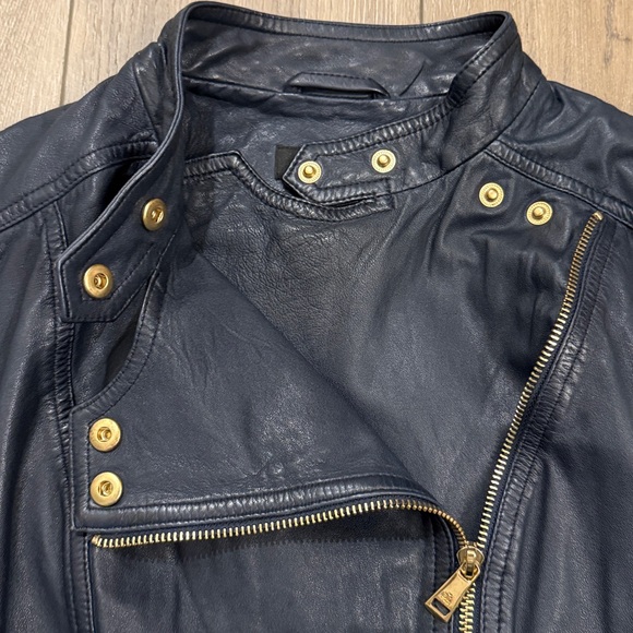 Ralph Lauren Navy Leather Moto Jacket with Gold Hardware - 8 - Picture 5 of 11